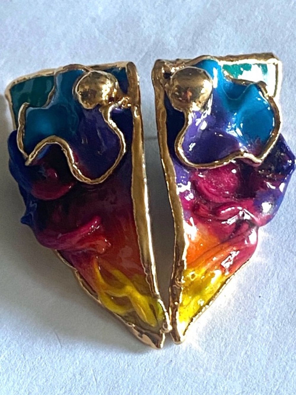 Vintage Hand-Crafted Amy Lacombe Wearable Art Abstract Colors Pierced Earrings